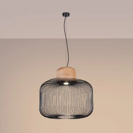 Lampy-sufitowe - lampa wisząca sufitowa ażurowa z drewnem modna gabbia 55 sl.1848 sollux 