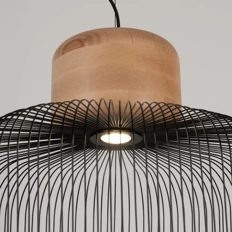 Lampy-sufitowe - lampa wisząca sufitowa ażurowa z drewnem modna gabbia 55 sl.1848 sollux 