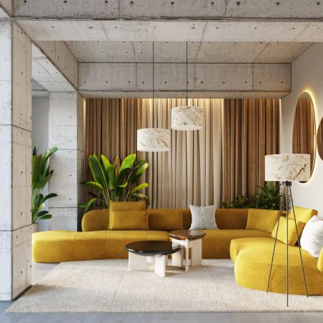 Lampy-stojace - lampa podłogowa z marmurkowym abażurem nevia beżowa na trójnogu sl.1854 sollux 