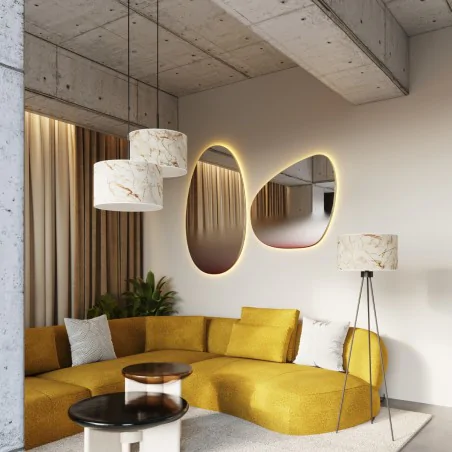 Lampy-stojace - lampa podłogowa z marmurkowym abażurem nevia beżowa na trójnogu sl.1854 sollux 