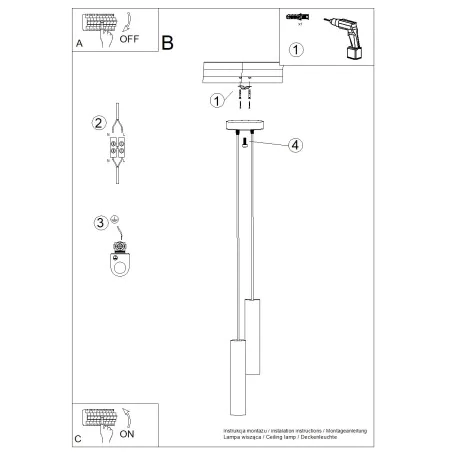 Lampy-sufitowe - lampa wisząca nad wyspę 2 czarne tuby sufitowe lagos sl.1869 sollux 