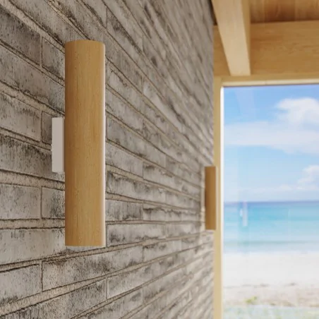 Kinkiety-do-salonu - kinkiet ścienny podwójny tuba drewniana lampa na ścianę lino sl.1878  sollux 