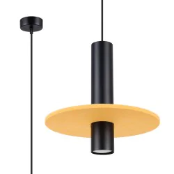 Lampy-sufitowe - lampa wisząca tuba czarna z żółtym kołem pelta 1 sl.1883 sollux
