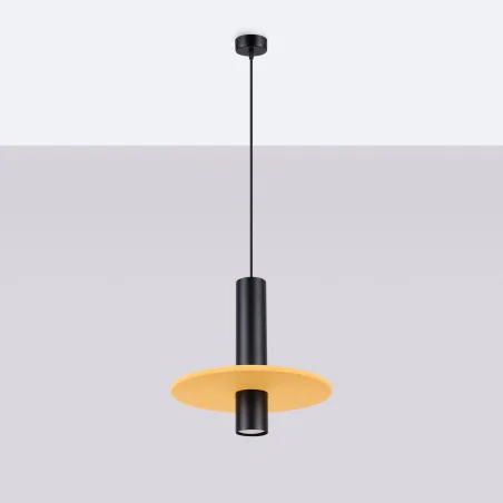 Lampy-sufitowe - lampa wisząca tuba czarna z żółtym kołem pelta 1 sl.1883 sollux 