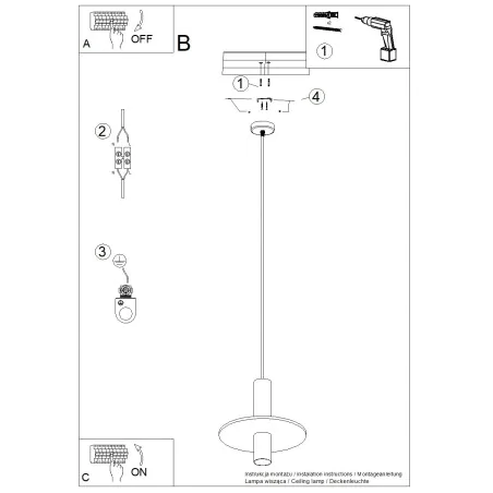 Lampy-sufitowe - lampa wisząca tuba czarna z żółtym kołem pelta 1 sl.1883 sollux 