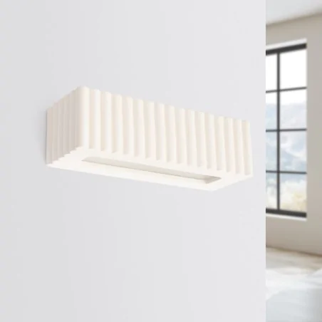 Kinkiety-do-salonu - kinkiet ceramiczny podłużny prostokątny lampa karbowana e27 rigata biały sl.1885 sollux 