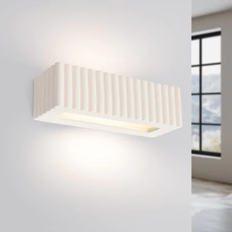 Kinkiety-do-salonu - kinkiet ceramiczny podłużny prostokątny lampa karbowana e27 rigata biały sl.1885 sollux 