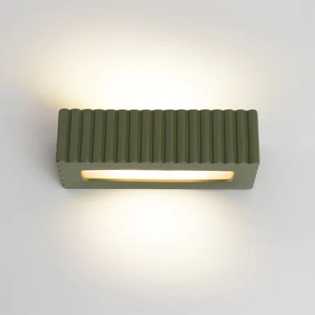 Kinkiety-do-salonu - kinkiet ceramiczny karbowany prostokąt e27 rigata zielony oliwkowy sl.1888 sollux 