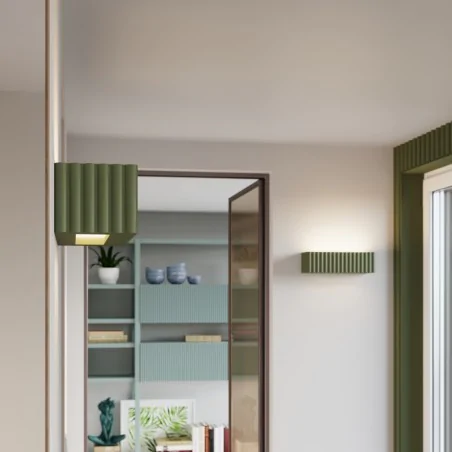 Kinkiety-do-salonu - kinkiet ceramiczny karbowany prostokąt e27 rigata zielony oliwkowy sl.1888 sollux 