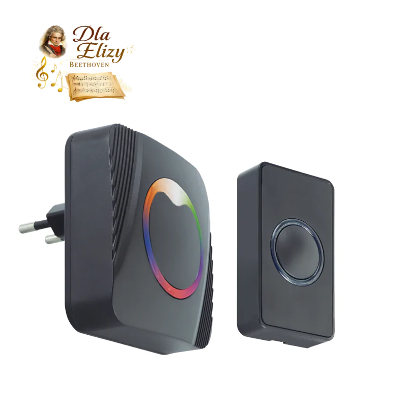 Dzwonki-do-drzwi-bezprzewodowe - czarny dzwonek bezprzewodowy do drzwi z melodią dla elizy sieciowy 04887 ideus firmy IDEUS - STRUHM 