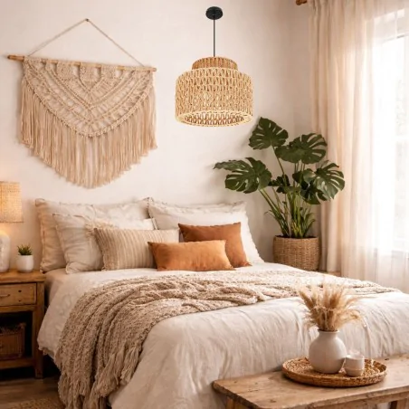 Lampy-sufitowe - lampa sufitowa w stylu boho oprawa wisząca sznurowa pleciona e27 korn lvt 