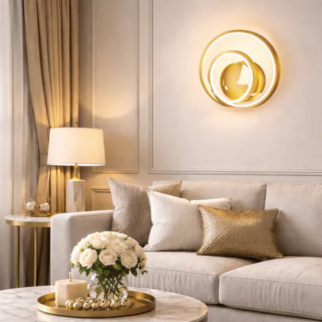 Kinkiety-do-salonu - złoty kinkiet ścienny led z neutralnym światłem o mocy 14w zefira polux/goldlux 