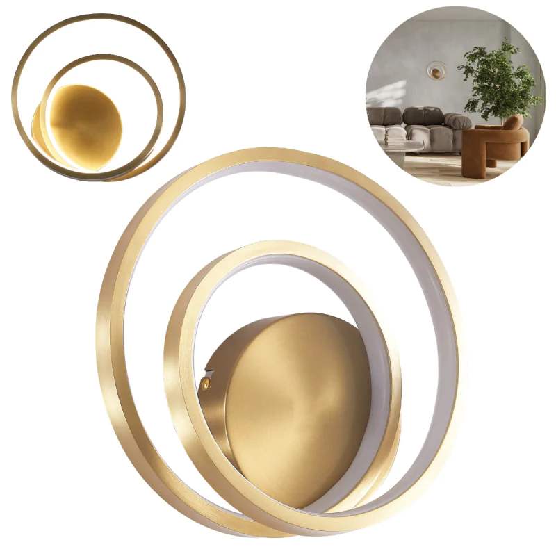 Kinkiety-do-salonu - złoty kinkiet ścienny led z neutralnym światłem o mocy 14w zefira polux/goldlux firmy POLUX GOLDLUX 