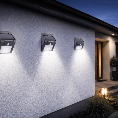 Kinkiety-solarne - naświetlacz solarny led z czujnikiem ruchu 2w lampka elewacyjna zasilana energią słoneczną demo led pir 04942 ideus 