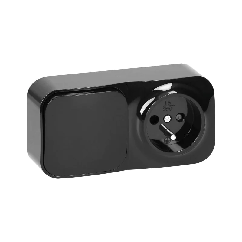 Wylaczniki-jednobiegunowe - or-oe-7207 czarne gniazdo z wyłącznikiem światła poziome natynkowe ip20 todo orno firmy ORNO 