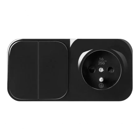 Wylaczniki-jednobiegunowe - or-oe-7207/2/b czarne gniazdo z wyłącznikiem podwójnym natynkowe ip20 todo orno 