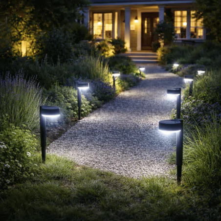 Lampy-solarne - lampka solarna wbijana do ogrodu czarna światło skierowane w dół randal led 04915 ideus 