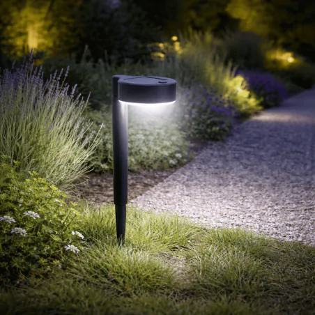 Lampy-solarne - lampka solarna wbijana do ogrodu czarna światło skierowane w dół randal led 04915 ideus 