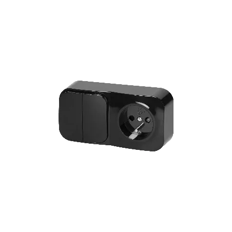 Wylaczniki-jednobiegunowe - or-oe-7207/2/b czarne gniazdo z wyłącznikiem podwójnym natynkowe ip20 todo orno 