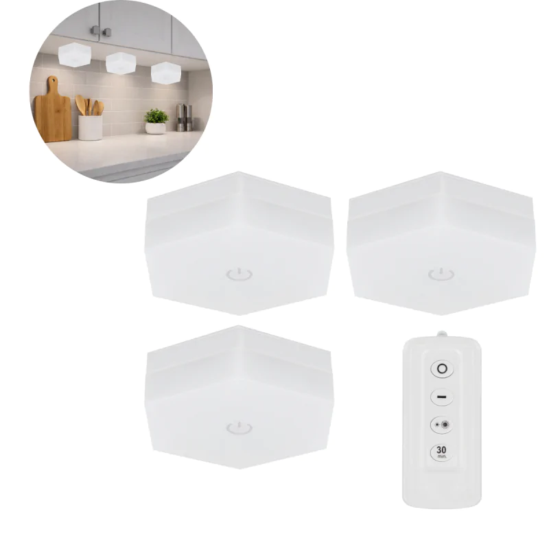 Oprawy-meblowe-podszafkowe - zestaw 3 bezprzewodowych lampek podszafkowych z pilotem sudoku deus firmy IDEUS - STRUHM 