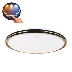Plafony - lampa led 24w okrągła sufitowa plafon czarno-złoty 3 barwy światła fiesta ideus