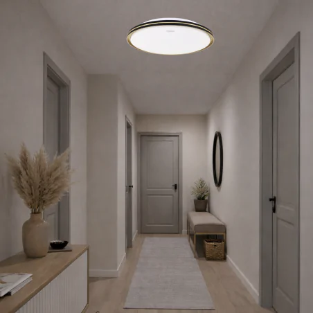 Plafony - lampa led 24w okrągła sufitowa plafon czarno-złoty 3 barwy światła fiesta ideus 