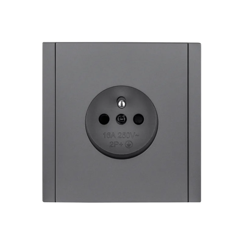 Gniazda-pojedyncze-podtynkowe - szare gniazdo pojedyncze z uziemieniem z ramką w komplecie cc tr 13x wesa firmy VCX 