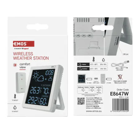 Termometry-i-stacje-pogodowe - stacja pogodowa bezprzewodowa z czujnikiem zewnętrznym biała stojąca e8647w emos 