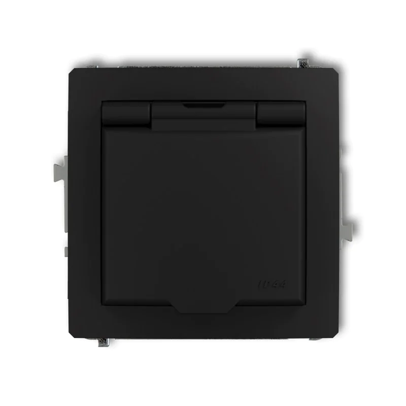 Gniazda-pojedyncze-podtynkowe - czarne matowe gniazdo z klapką do łazienki 12dgpb-1zp deco karlik firmy Karlik 