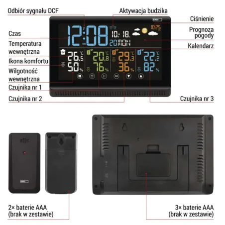Termometry-i-stacje-pogodowe - stacja pogodowa bezprzewodowa meteo z 3 czujnikami zewnętrznymi na baterie e8614 emos 