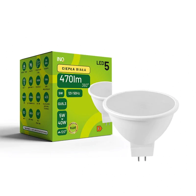 Zarowki-tradycyjne - żarówka led niskonapięciowa 12v 5w 3000k ciepła gu5,3 inq firmy INQ 