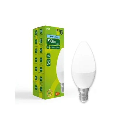 Gwint-trzonek-e14 - żarówka led e14 6w świeczka zimna 6500k 510lm elb035cw inq 