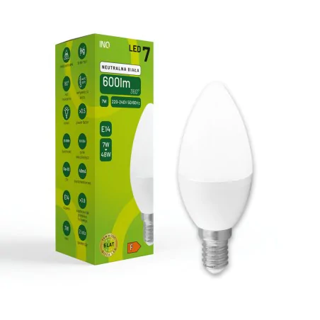 Gwint-trzonek-e14 - żarówka led e14 świeczka c37 o mocy 7w neutralna 4000k elb045nw inq 