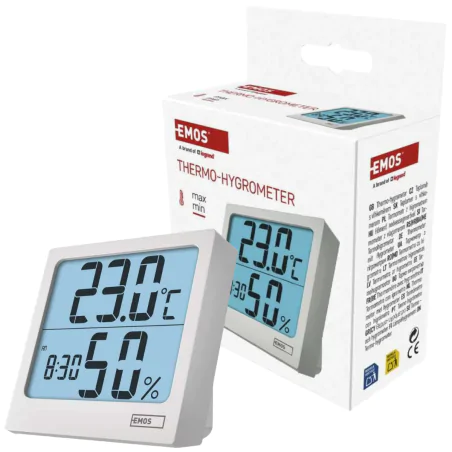 Termometry-i-stacje-pogodowe - termometr z higrometrem i zegarem biały bezprzewodowy e0114n emos 