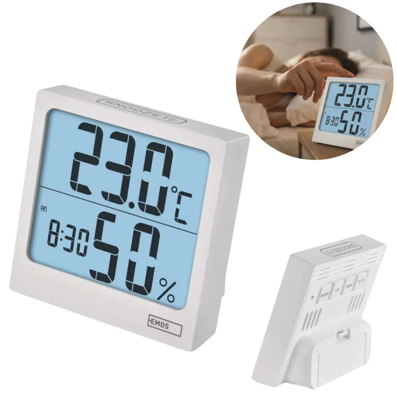 Termometry-i-stacje-pogodowe - termometr z higrometrem i zegarem biały bezprzewodowy e0114n emos firmy EMOS 