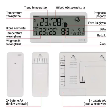 Termometry-i-stacje-pogodowe - bezprzewodowa stacja pogody biała z dużym wyświetlaczem e0531 emos 