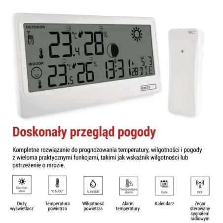 Termometry-i-stacje-pogodowe - bezprzewodowa stacja pogody biała z dużym wyświetlaczem e0531 emos 