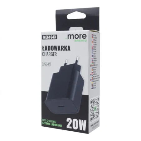 Przedluzacze-elektryczne - ładowarka sieciowa do telefonu czarna usb-c kostka do smartfona szybkie ładowanie 20w me61643 eco-light 