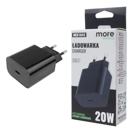 Przedluzacze-elektryczne - ładowarka sieciowa do telefonu czarna usb-c kostka do smartfona szybkie ładowanie 20w me61643 eco-light 