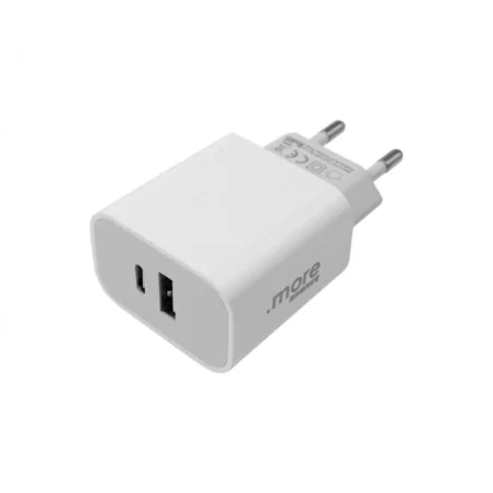Przedluzacze-elektryczne - ładowarka sieciowa 20w do telefonu biała 2 wejścia usb-c usb-a kostka do smartfona szybkie ładowanie eco-light 