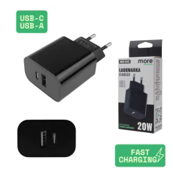 Przedluzacze-elektryczne - szybka ładowarka do telefonu czarna usb-c usb-a kostka zasilacz do smartfonu eco-light