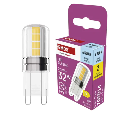 Gwint-trzonek-g9 - żarówka led g9 o mocy 2,5w odpowiednik 32w zimne światło 6500k zq9d14 emos 