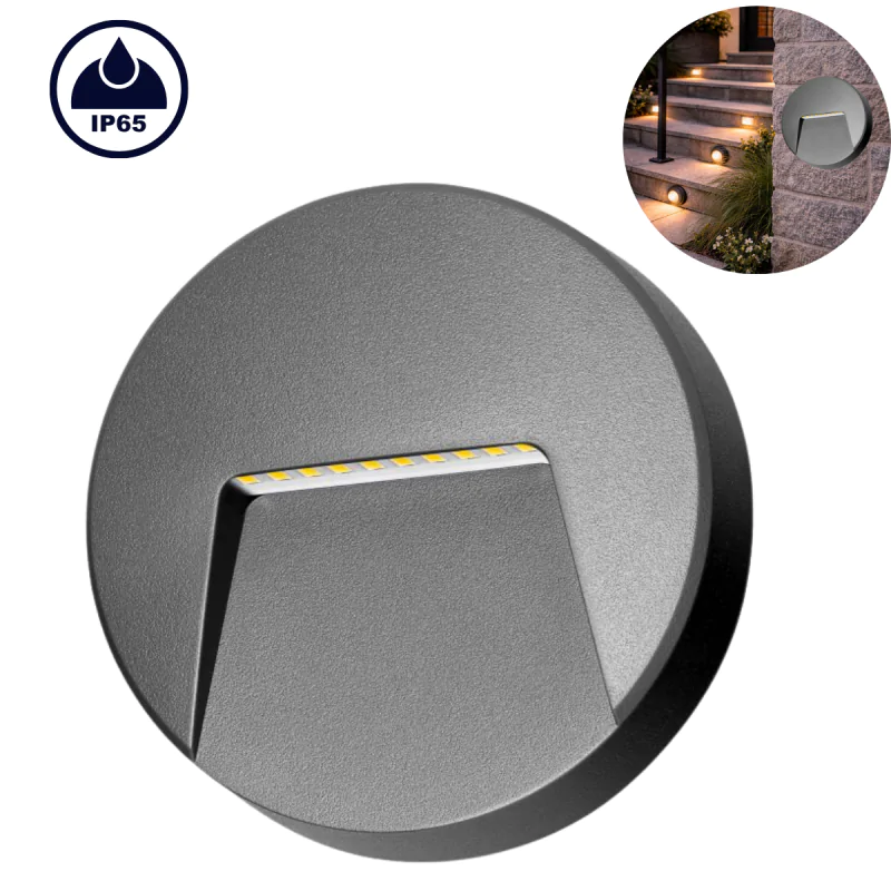 Kinkiety-ogrodowe - oprawa elewacyjna okrągła led 3w oświetlenie schodowe na zewnątrz sligo orno firmy ORNO 