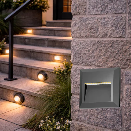 Kinkiety-ogrodowe - kwadratowa lampa elewacyjna schodowa led 1w oświetlenie ścienne na zewnątrz kibo orno 
