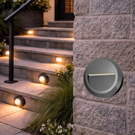 Kinkiety-ogrodowe - lampa elewacyjna zewnętrzna schodowa led 1w oświetlenie ścienne okrągłe kibo orno 