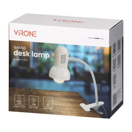 Lampki-biurkowe - lampka biurkowa biała z klipsem z regulowanym ramieniem e27 ganso dl-21/w orno 