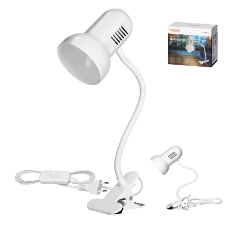 Lampki-biurkowe - lampka biurkowa biała z klipsem z regulowanym ramieniem e27 ganso dl-21/w orno 