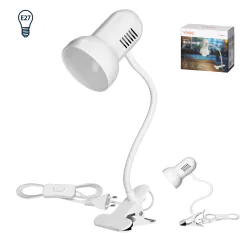 Lampki-biurkowe - lampka biurkowa biała z klipsem z regulowanym ramieniem e27 ganso dl-21/w orno