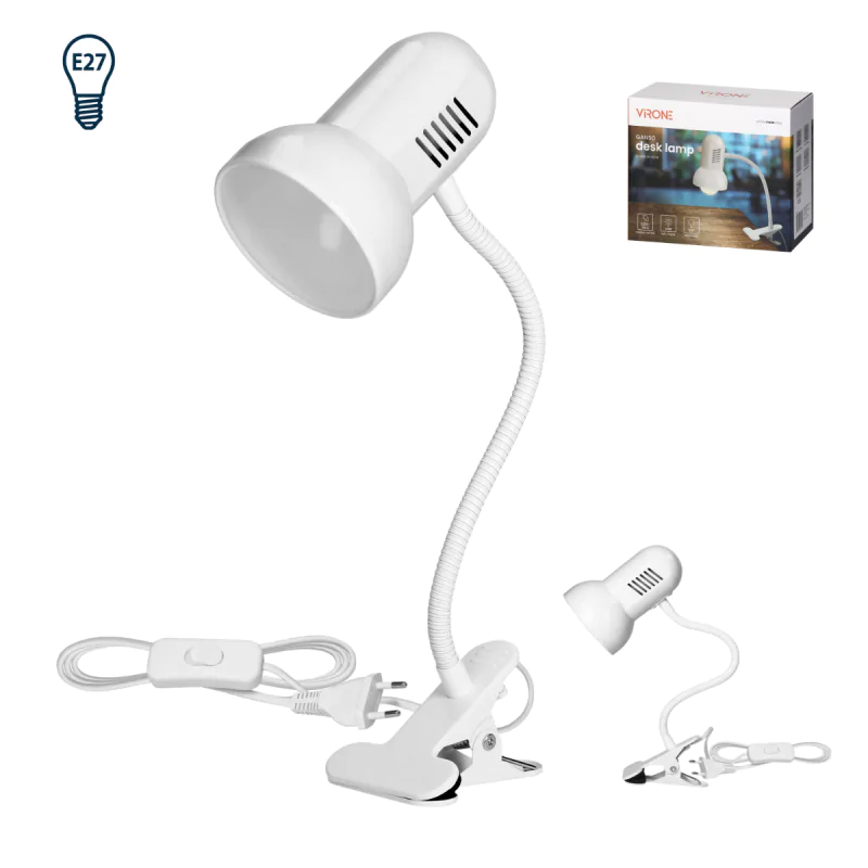 Lampki-biurkowe - lampka biurkowa biała z klipsem z regulowanym ramieniem e27 ganso dl-21/w orno firmy DPM 