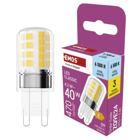Gwint-trzonek-g9 - żarówka led g9 4,2w odpowiednik 40w zimne światło 6500k zq9e24 emos 